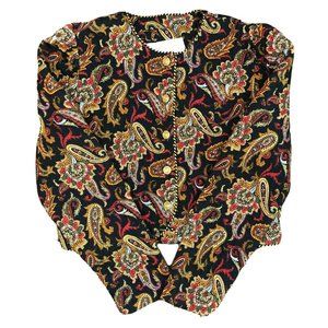 Vintage Michelle Stuart Cropped Quilted Shrug with Buttons/ Puff Sleeves Paisley